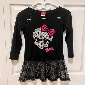 🛍️ 3 for $25 | Monster High Black Pink Candy Skull Shirt Mesh Ruffle Scene